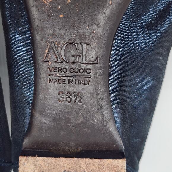 AGL Monika Cap Toe Ballet Flats Navy Blue Leather Shimmer EU 38.5 US 8.5 - Picture 8 of 8